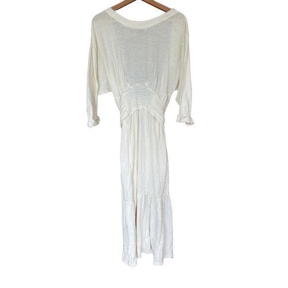 Free People Women's White Dropped Shoulder Tie Waist A-Line Tiered Dress Size L - Picture 2 of 7
